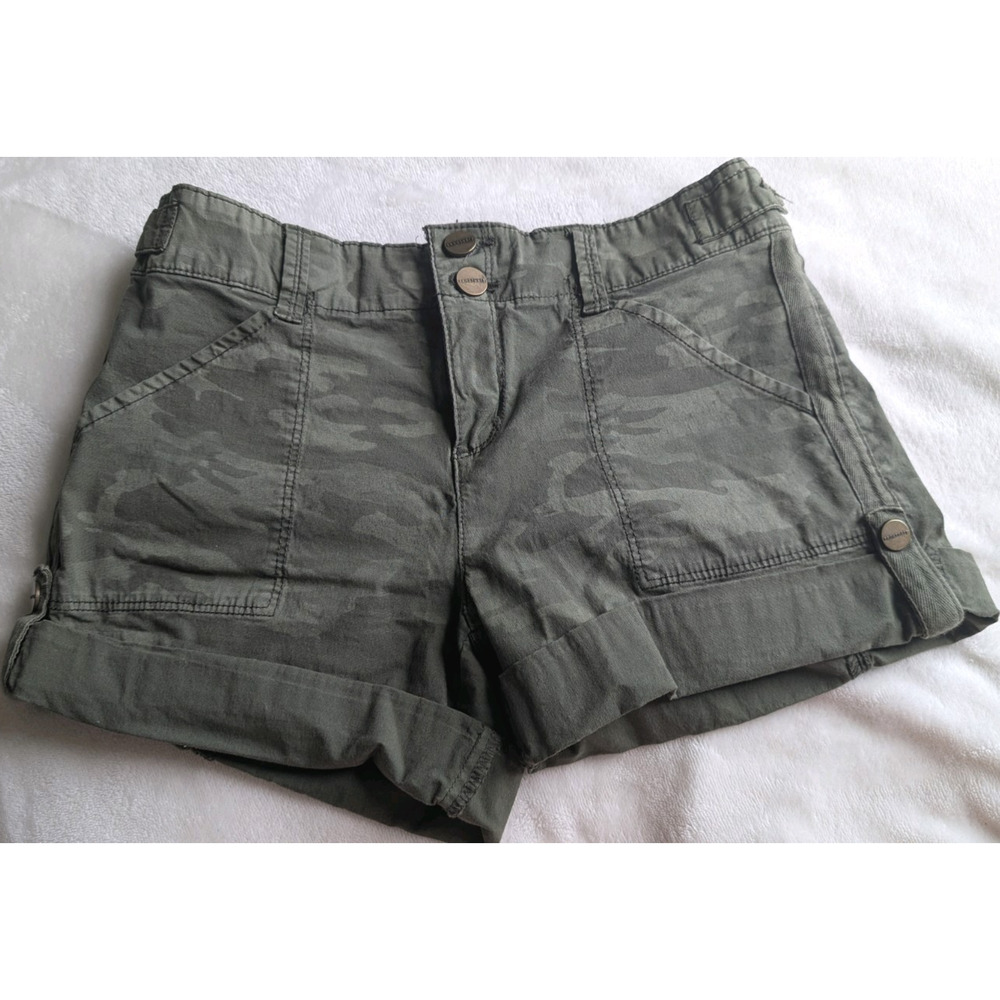 Sanctuary Womens Cargo Shorts Green Cotton Canvas Mid Rise Pockets Cuffed 25
